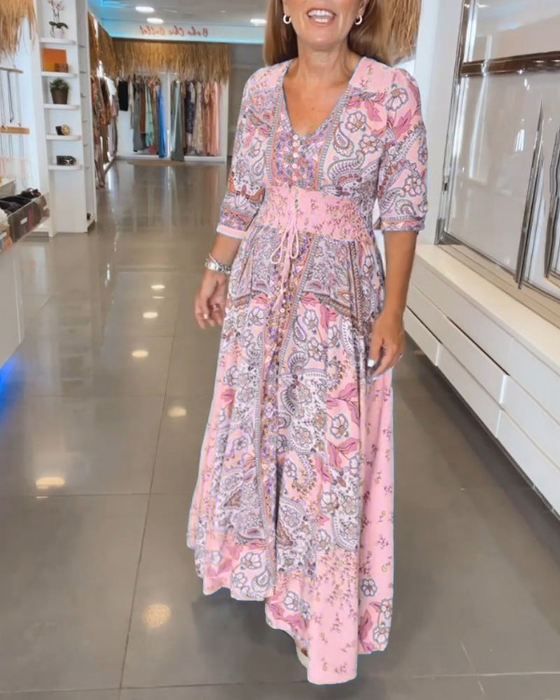Sally | Maxi Summer Dress with Paisley Print and V-Neck