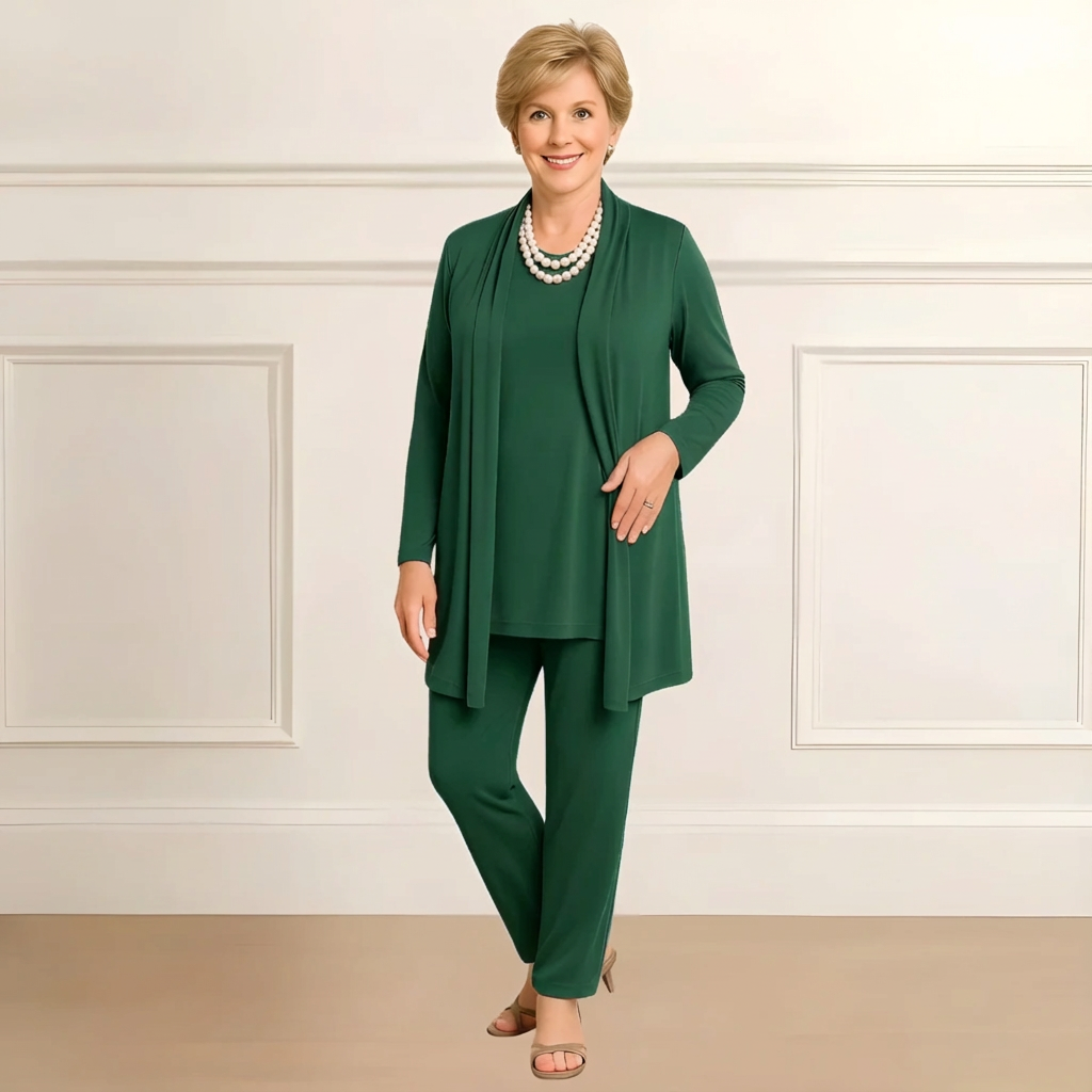 Mara | Three-Piece Occasion Set with Longline Cardigan and Straight-Leg Pants