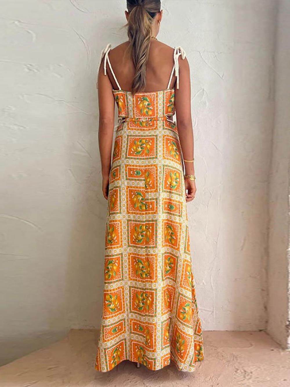 Amber | Maxi Summer Dress with Boho Print and Cut-Out Detail