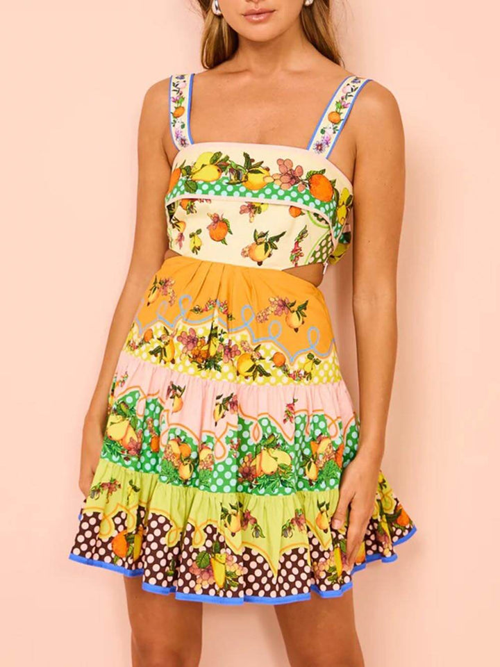 Yasmine | Mini Summer Dress with Boho Print and Cut-Out Waist