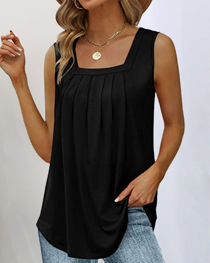 Women's Square Neck Tank Top with Pleated Front