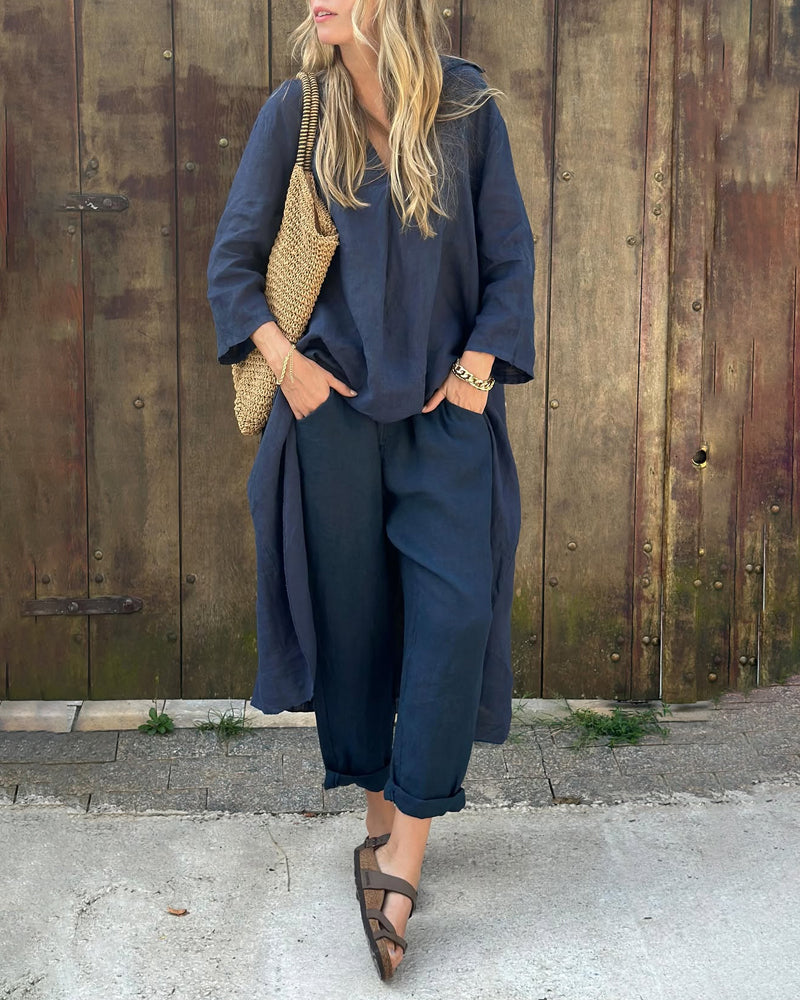 Nell | Co-ord Set with Wide Leg Trousers and V Neck Top