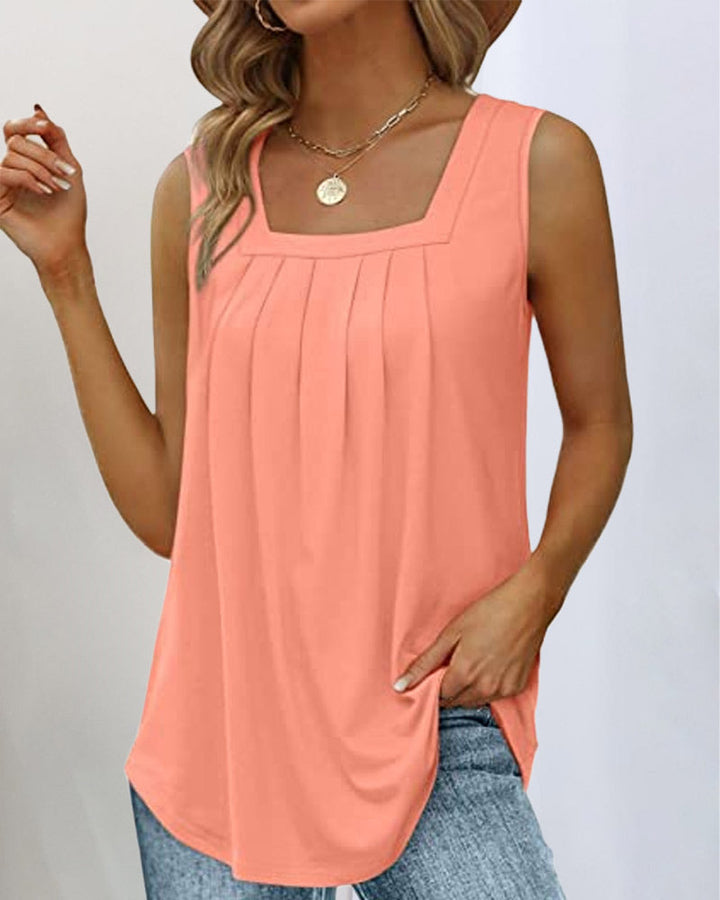 Women's Square Neck Tank Top with Pleated Front