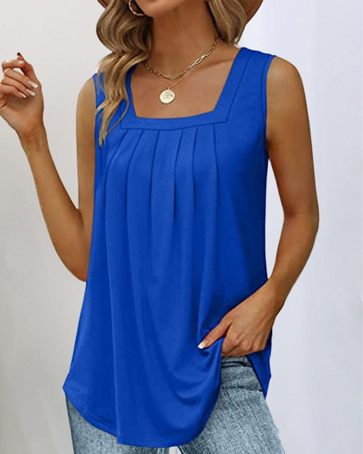 Women's Square Neck Tank Top with Pleated Front