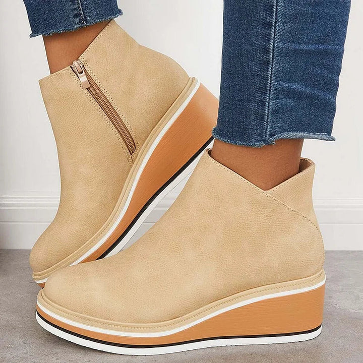 Women's Orthopedic Wedge Heel Ankle Boots with Side Zip