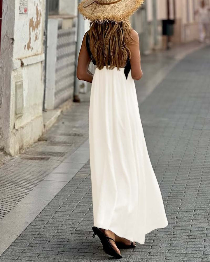Natalie | Maxi Summer Dress with Halter Neck and Contrast Trim