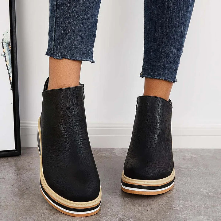 Women's Orthopedic Wedge Heel Ankle Boots with Side Zip