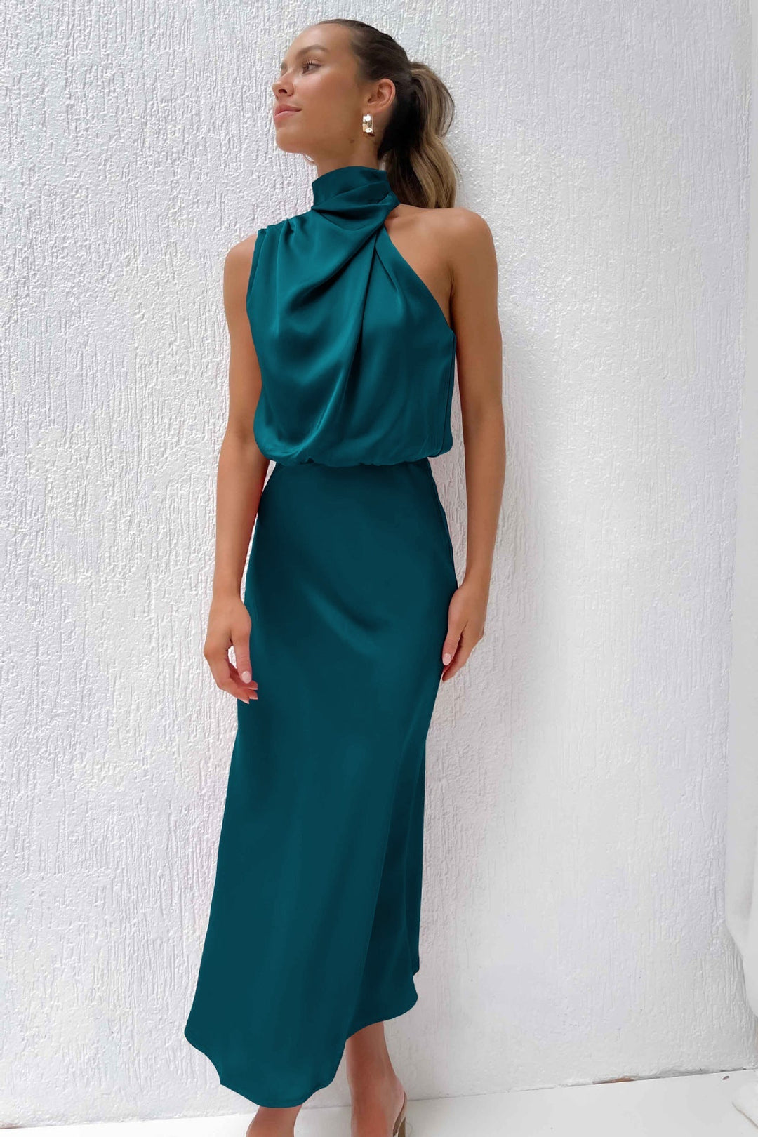 Diane | Maxi Halter Neck Dress with Cowl Drape