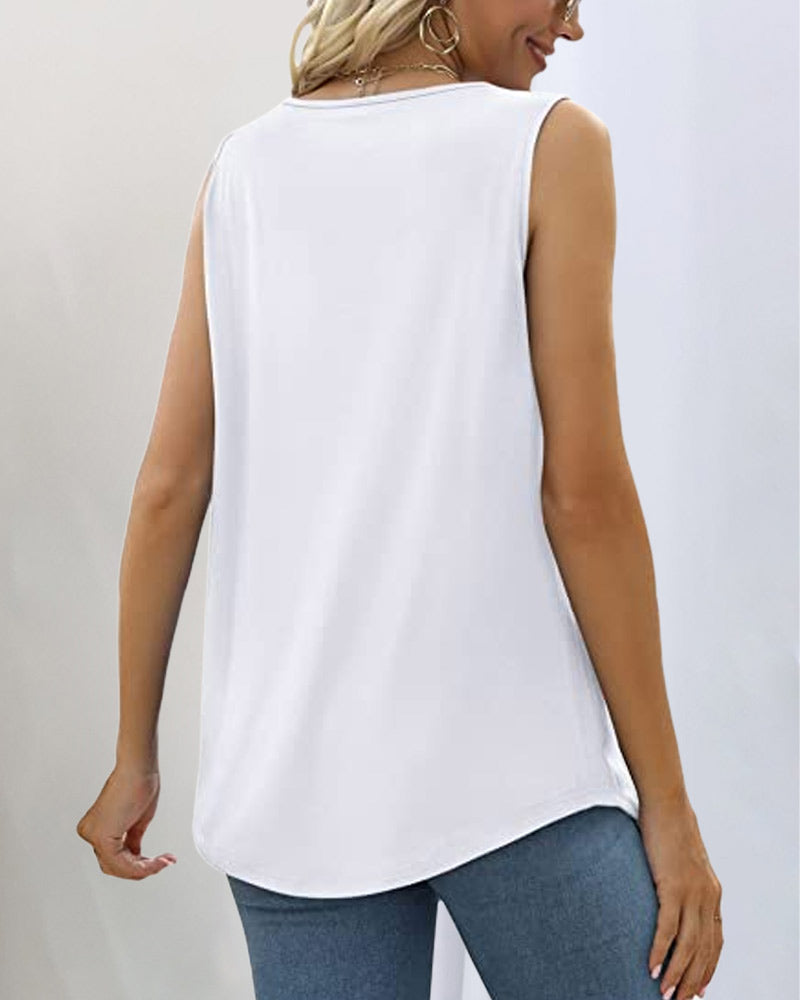 Women's Square Neck Tank Top with Pleated Front