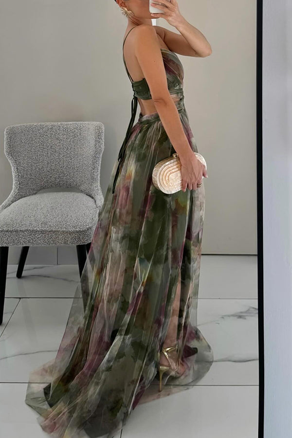 Women's Spaghetti Strap Maxi Dress with Ruched Bodice