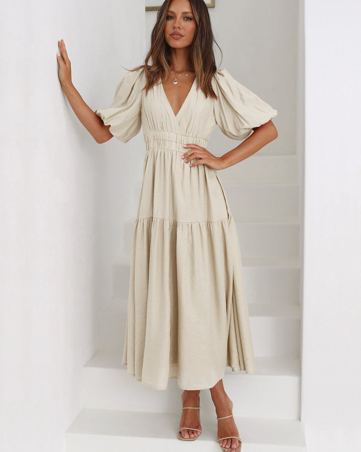 Enola | Midi Cocktail Dress with Puff Sleeves