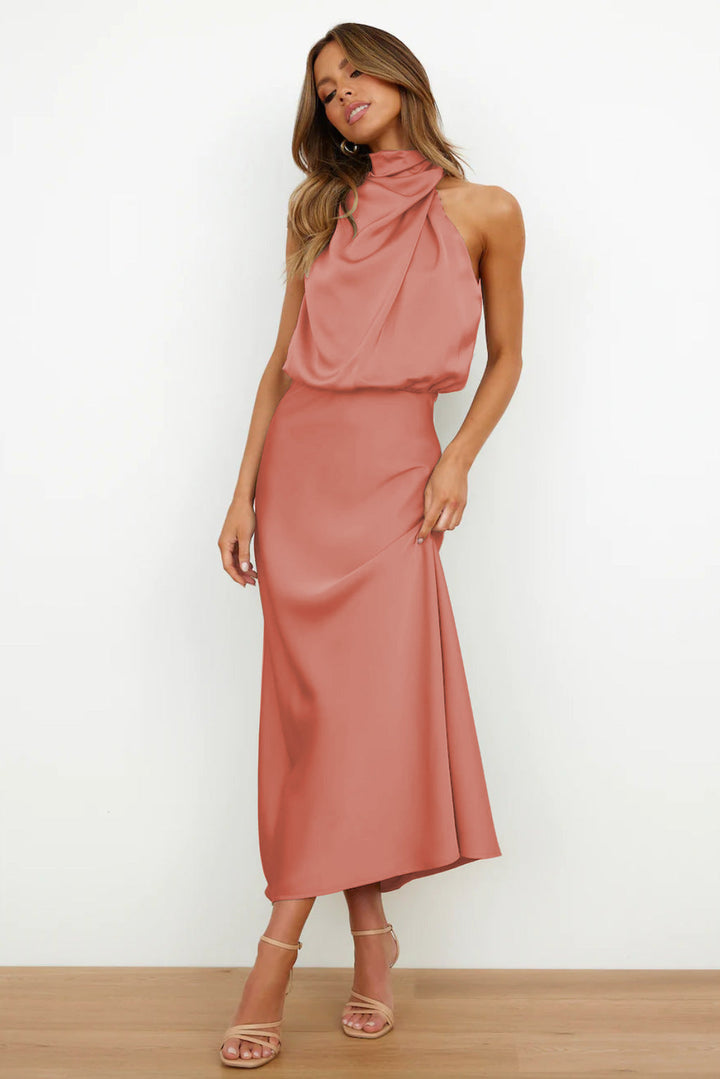 Diane | Maxi Halter Neck Dress with Cowl Drape