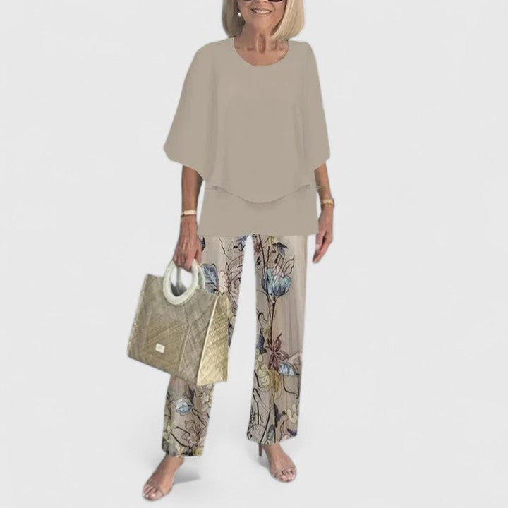 Women's Layered Top and Printed Pants Set