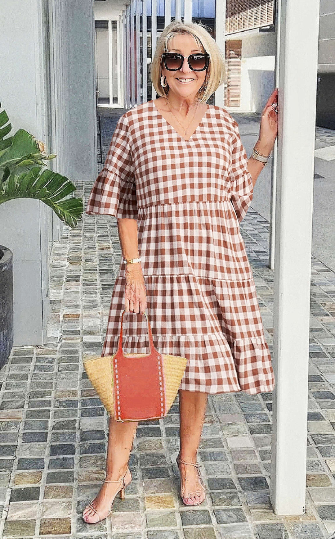 Madeline | Midi Polka Dot Dress with V-Neck and Flutter Sleeves
