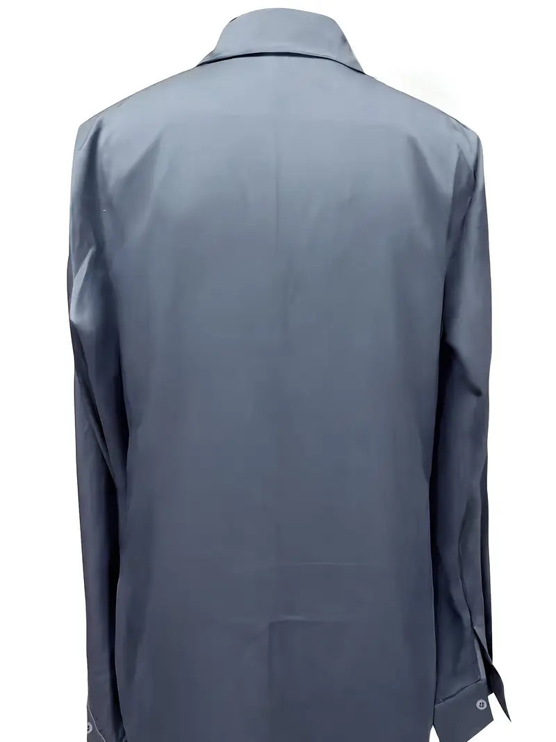 Women's Satin Blouse with V-Neck Collar and Long Sleeve