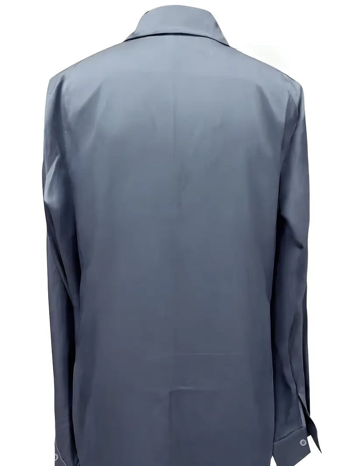 Women's Satin Blouse with V-Neck Collar and Long Sleeve