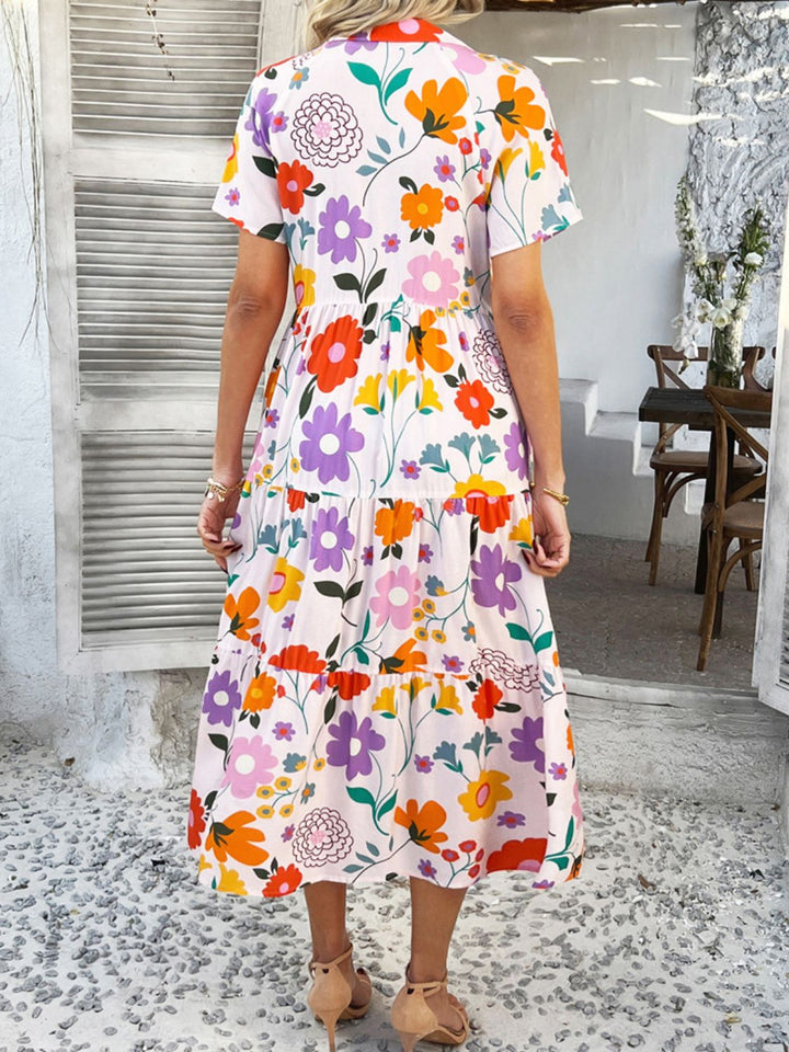 Mary | Midi Shirt Dress with Floral Print and Button Front