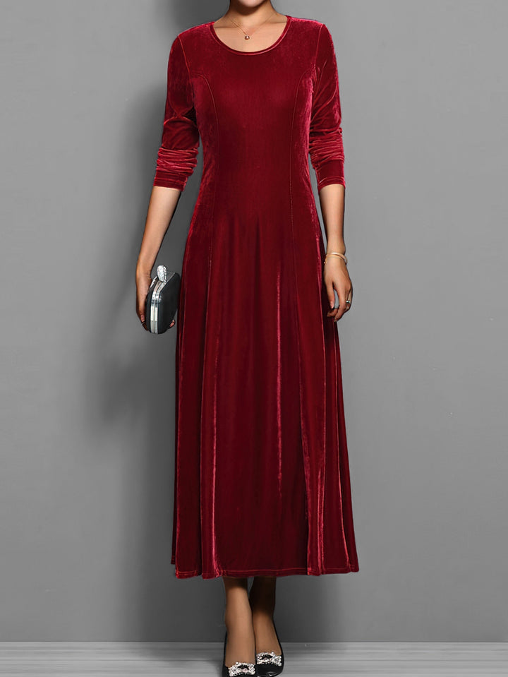 Women's A-Line Maxi Dress with Long Sleeve Flared Skirt