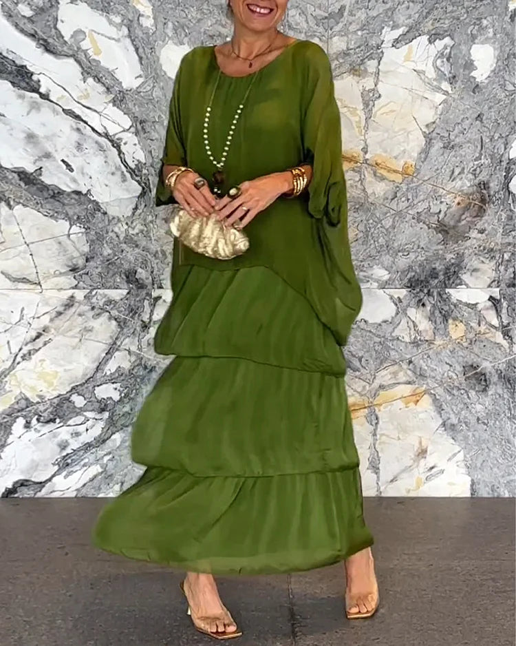 Natasha | Maxi Summer Dress with Tiered Skirt and Long Sleeves