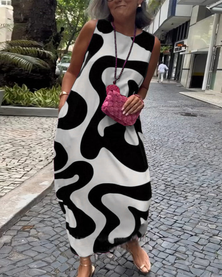 Christine | Maxi Summer Dress with Abstract Print and Round Neck