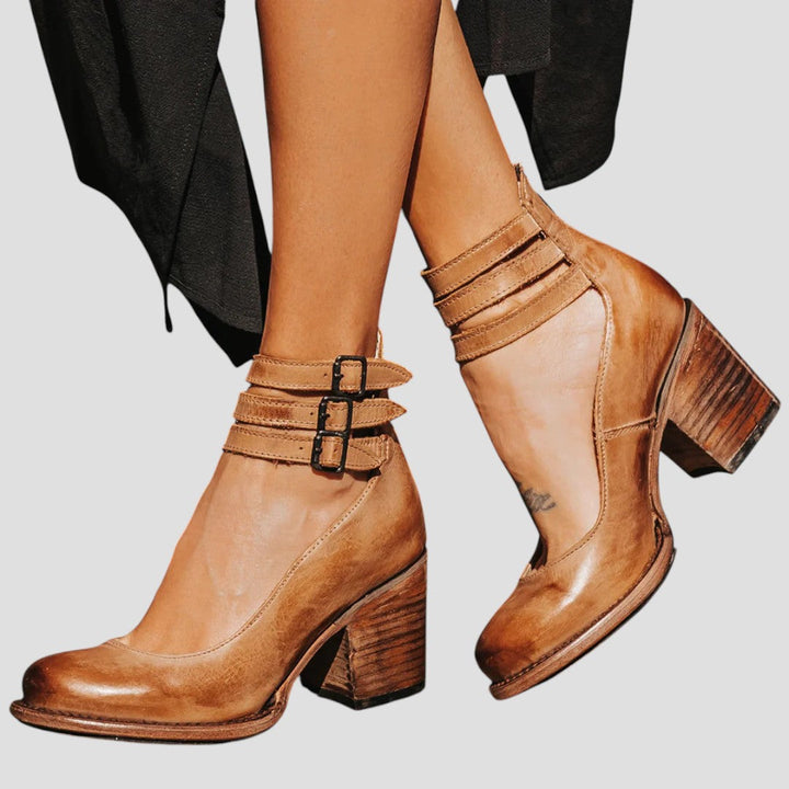 Women's Closed Toe Block Heel with Buckle Strap
