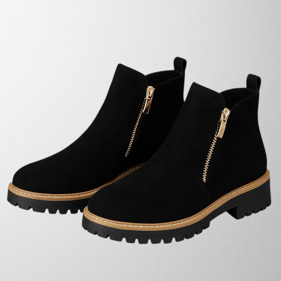 Women's Orthopedic Ankle Boots with Front Zip and Chunky Lug Sole