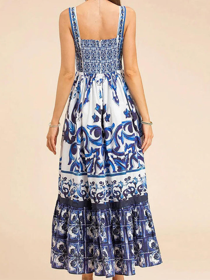 Pia | Midi Summer Dress with Boho Print and Square Neck
