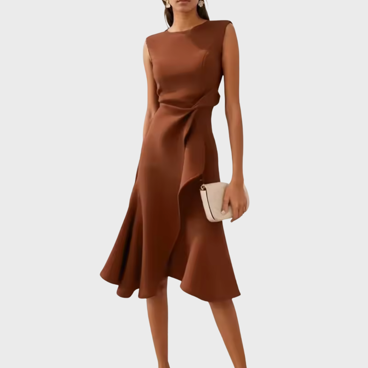 Women's Sleeveless Wrap Midi Dress with Ruffle Hem