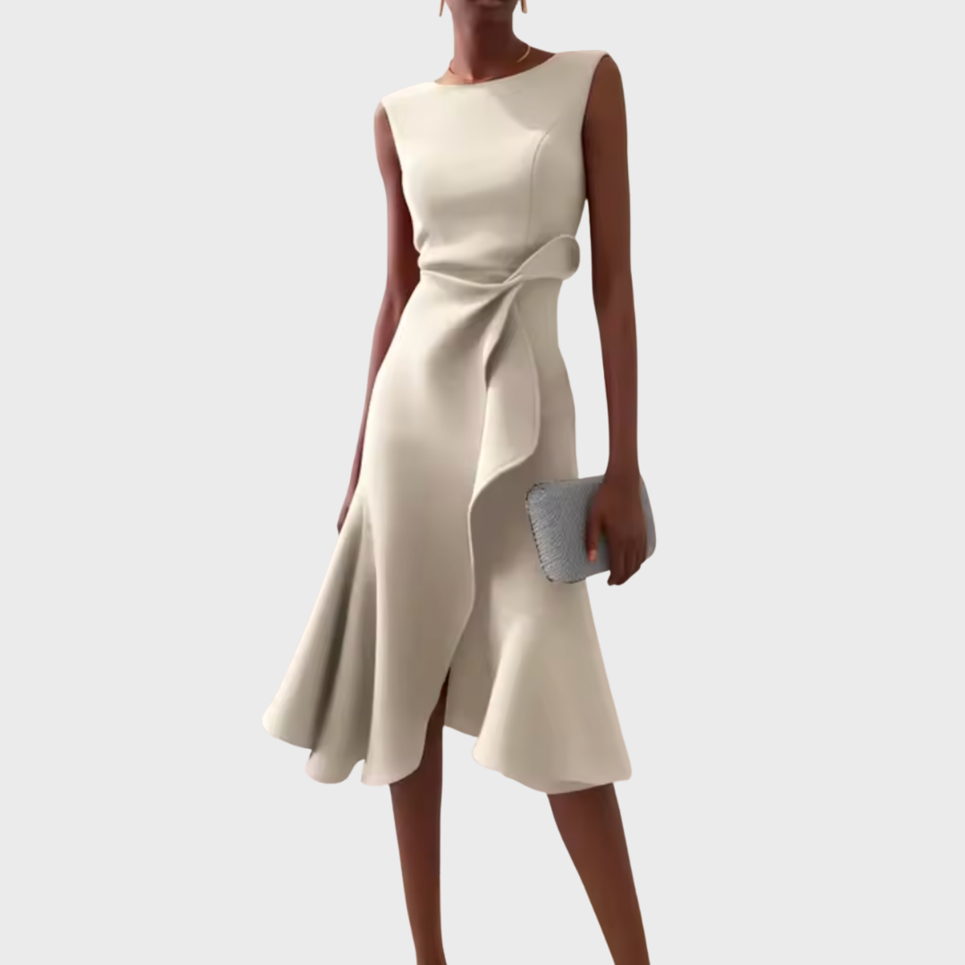 Women's Sleeveless Wrap Midi Dress with Ruffle Hem
