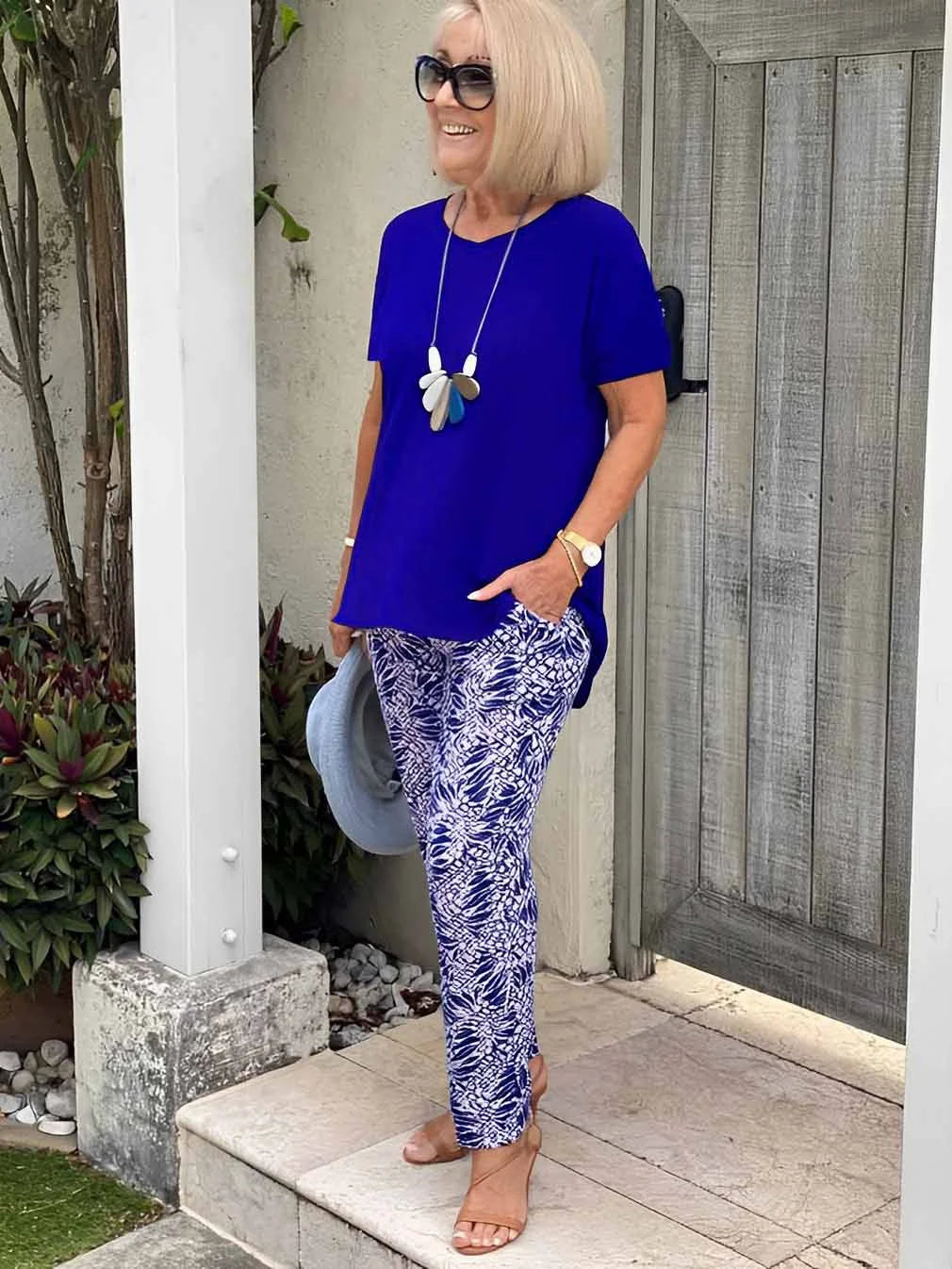 Vera | Matching Set with Abstract Print Trousers and Short Sleeve Top