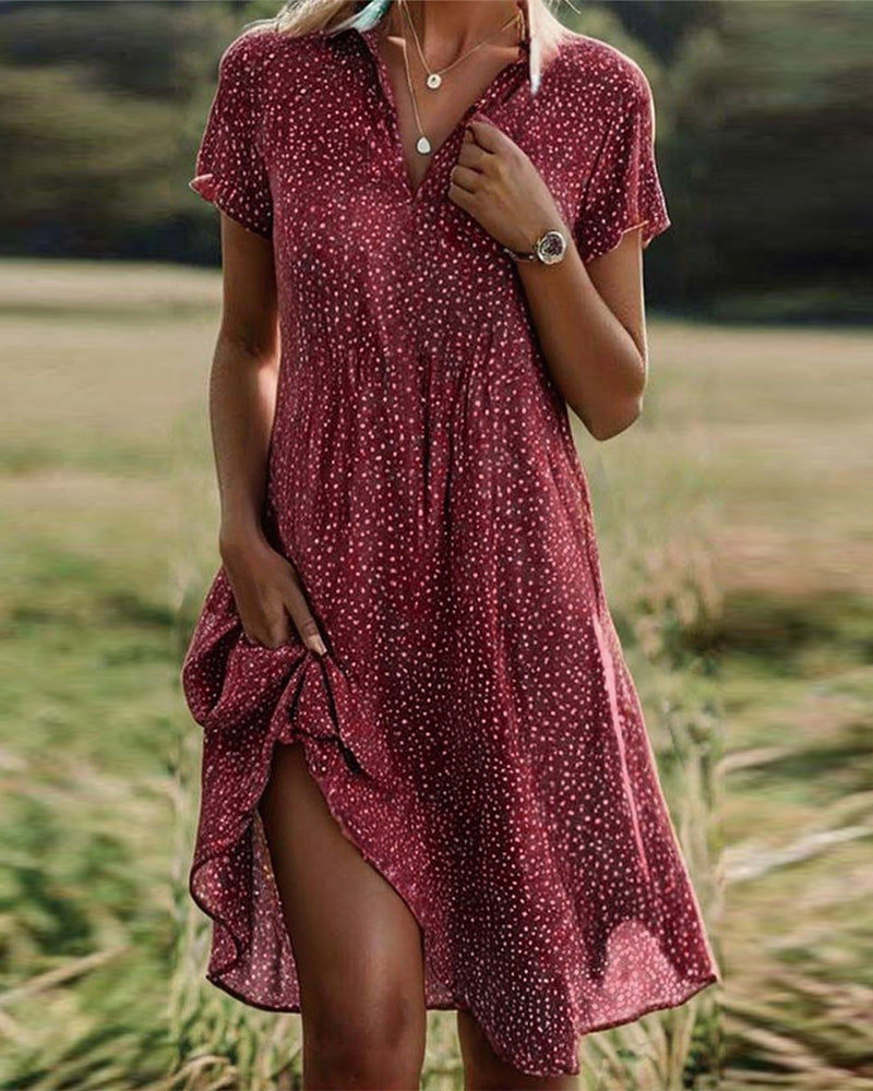 Miranda | Midi Polka Dot Dress with V-Neck Collar