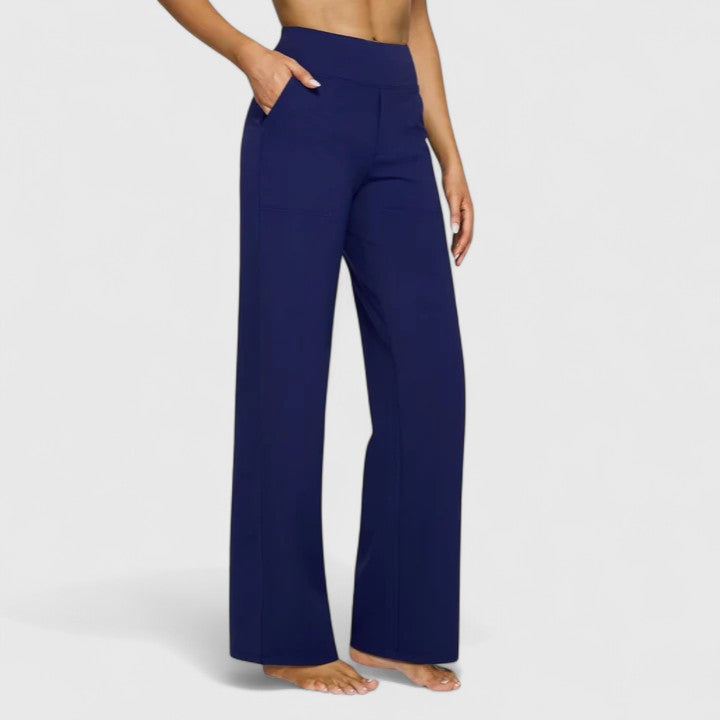 Gia | High Waist Wide-Leg Trousers with Plain Finish and Side Pockets