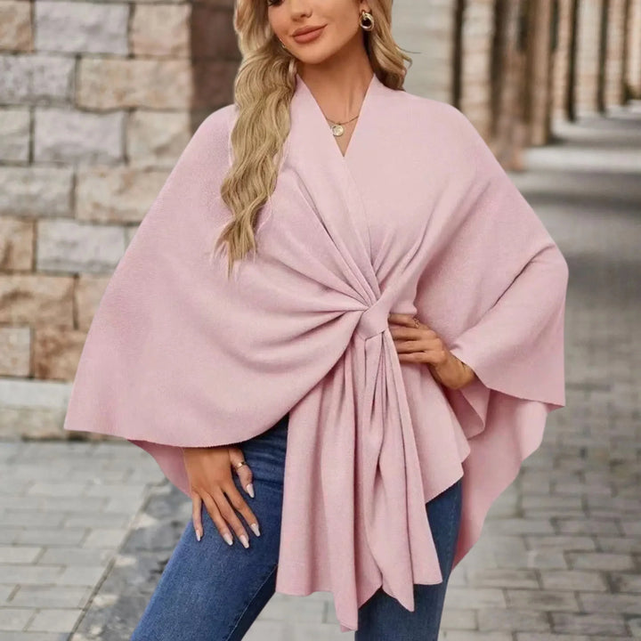 Women's Open Wrap Poncho with Front Knot Detail
