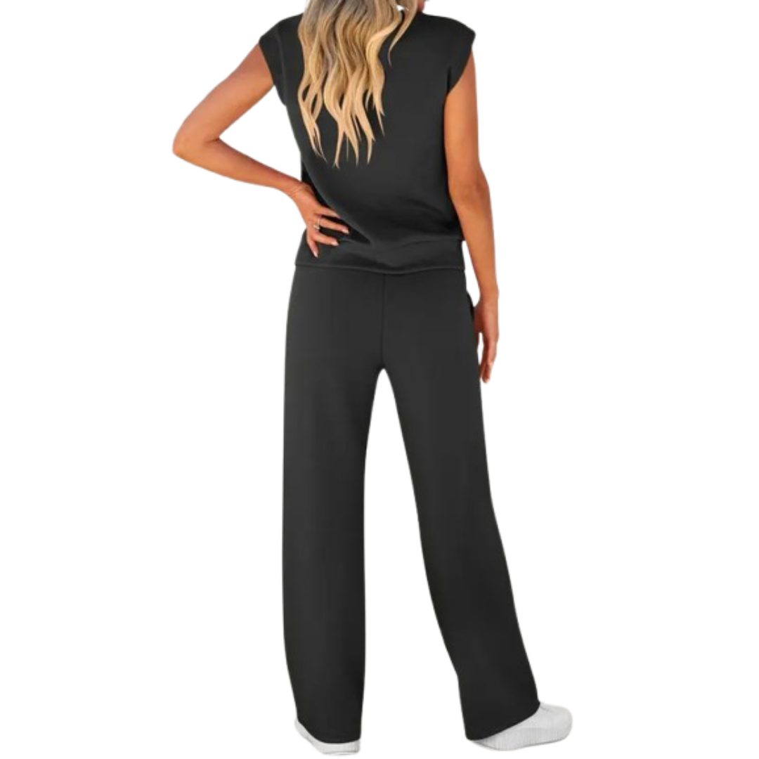 Cleo | Wide-Leg Trousers Set with Cap Sleeve Top and Drawstring Waist