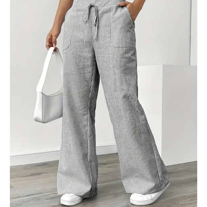 Sandy | Wide Leg Trousers with Striped Print and Drawstring Waist