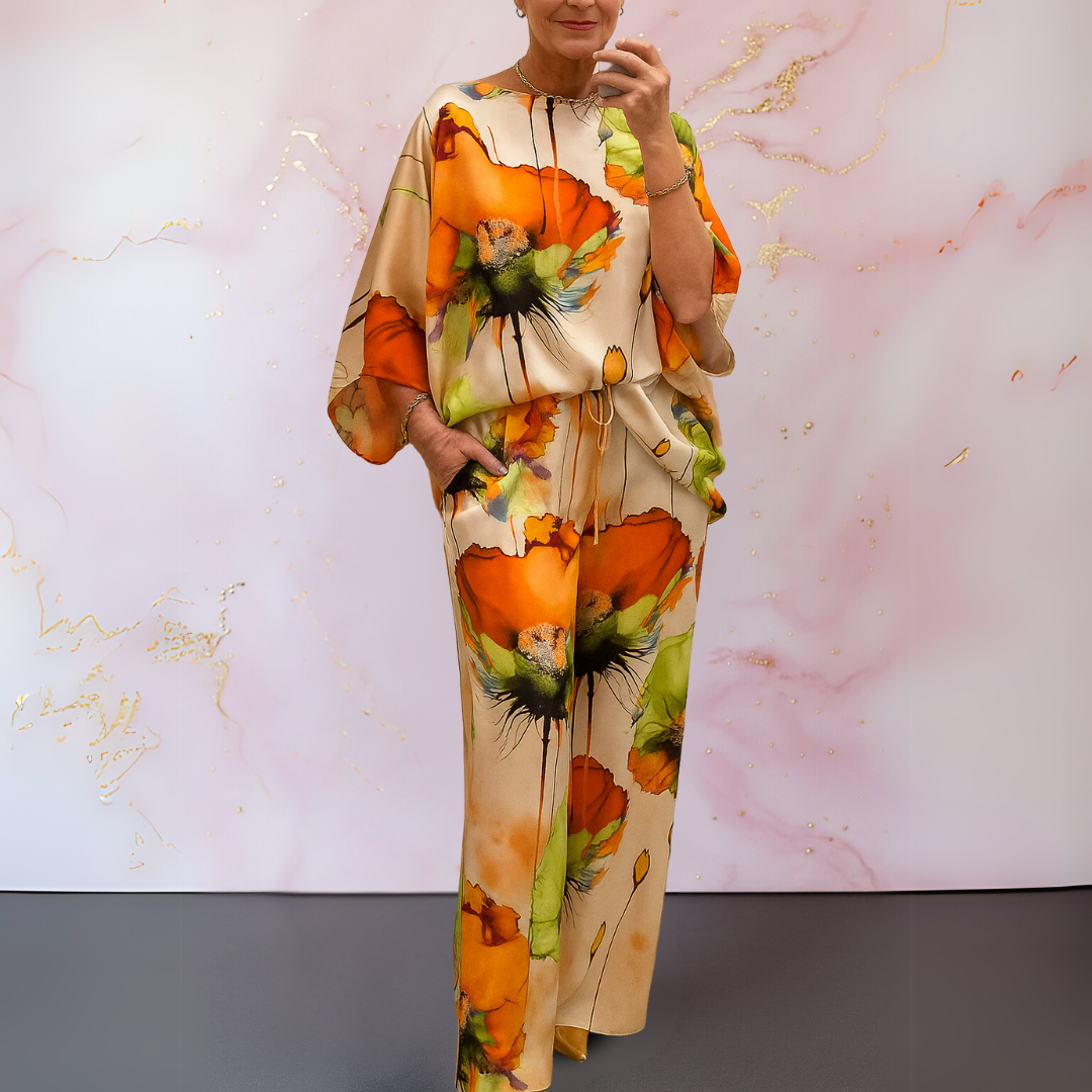 Lydia | Matching Set with Abstract Print and Wide Leg Trousers