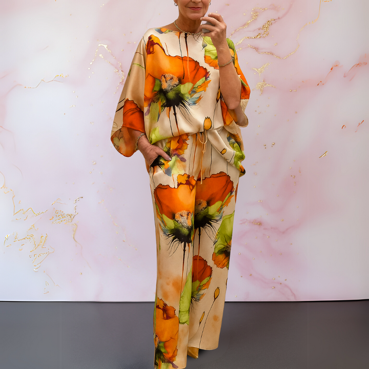 Lydia | Matching Set with Abstract Print and Wide Leg Trousers