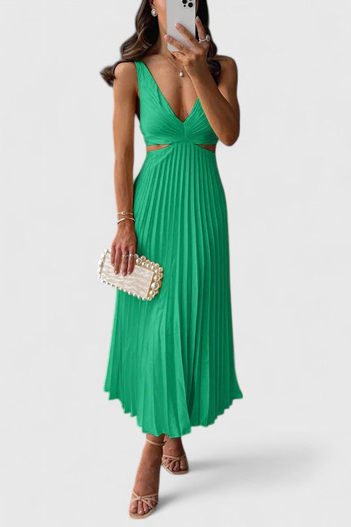 Yasmine | Midi Wedding Guest Dress with V-Neck and Pleated Skirt