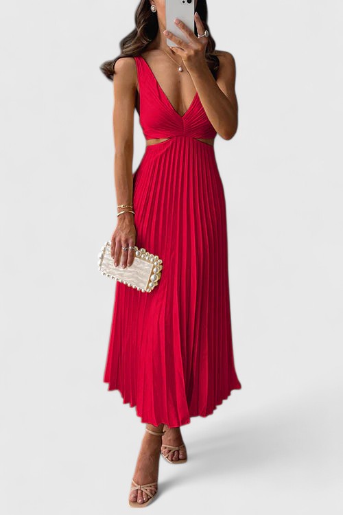 Yasmine | Midi Wedding Guest Dress with V-Neck and Pleated Skirt