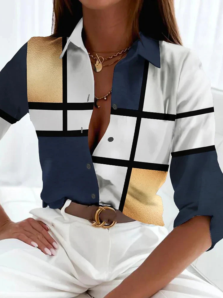 Women's Printed Button Down Blouse with Collar 3/4 Sleeve