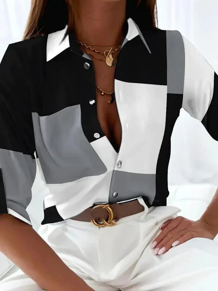 Women's Printed Button Down Blouse with Collar 3/4 Sleeve