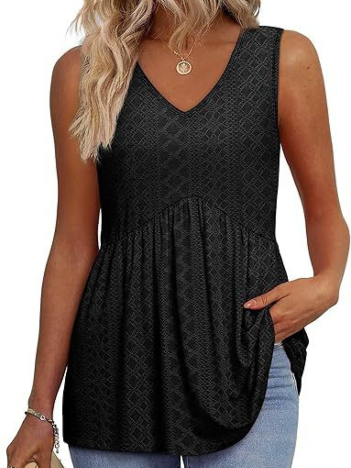 Women's V-Neck Sleeveless Top with Gathered Waist