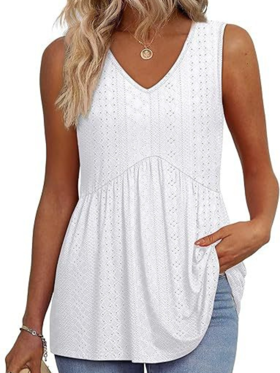 Women's V-Neck Sleeveless Top with Gathered Waist
