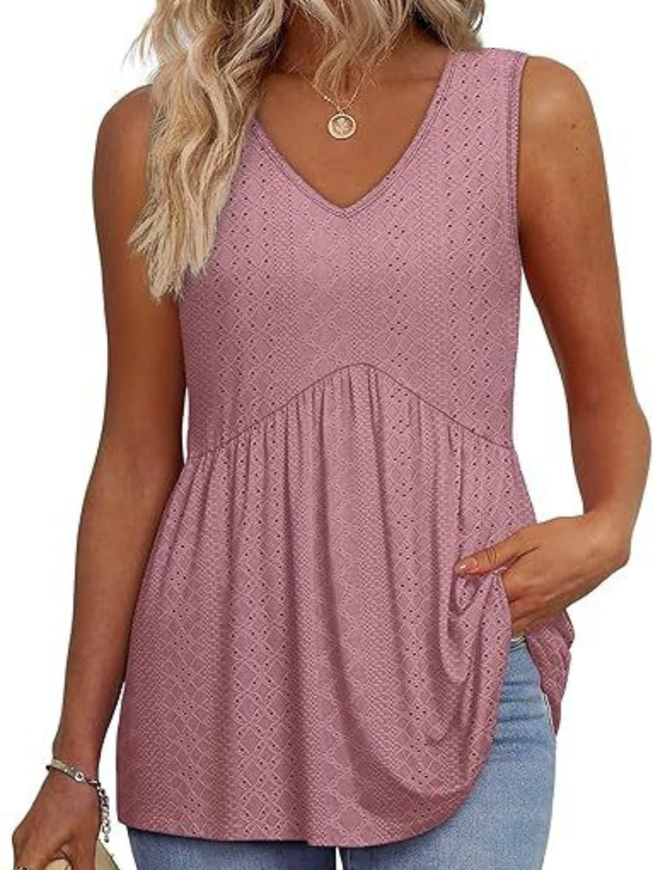 Women's V-Neck Sleeveless Top with Gathered Waist