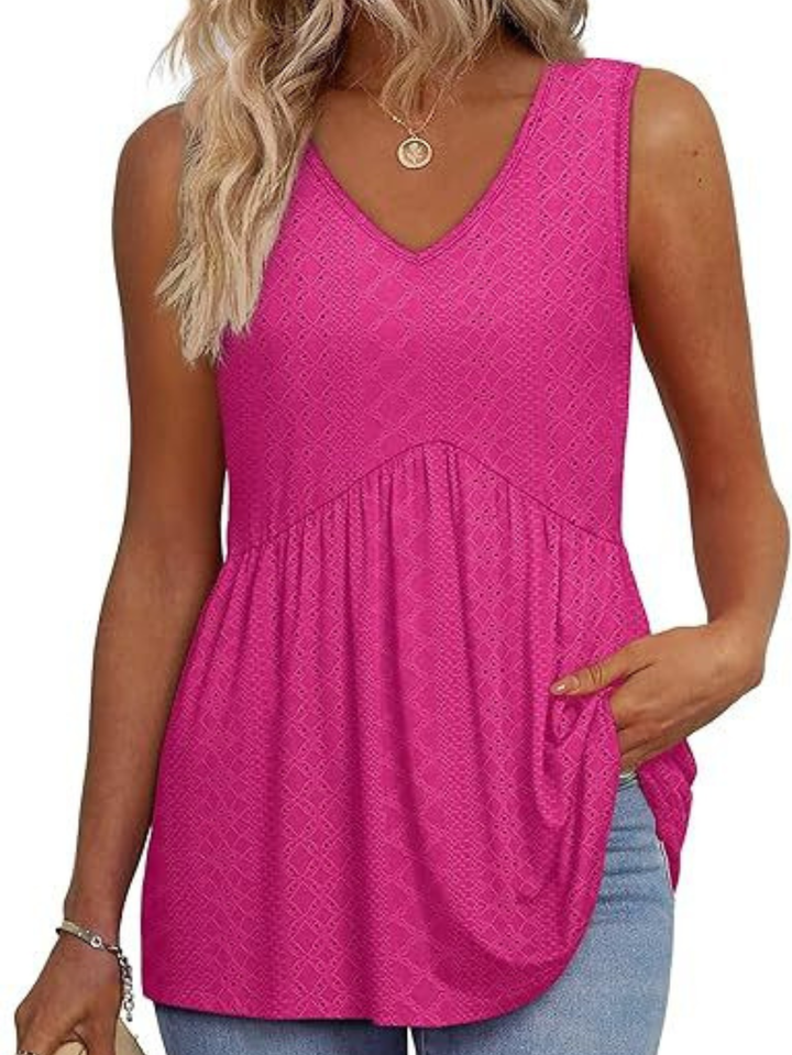 Women's V-Neck Sleeveless Top with Gathered Waist