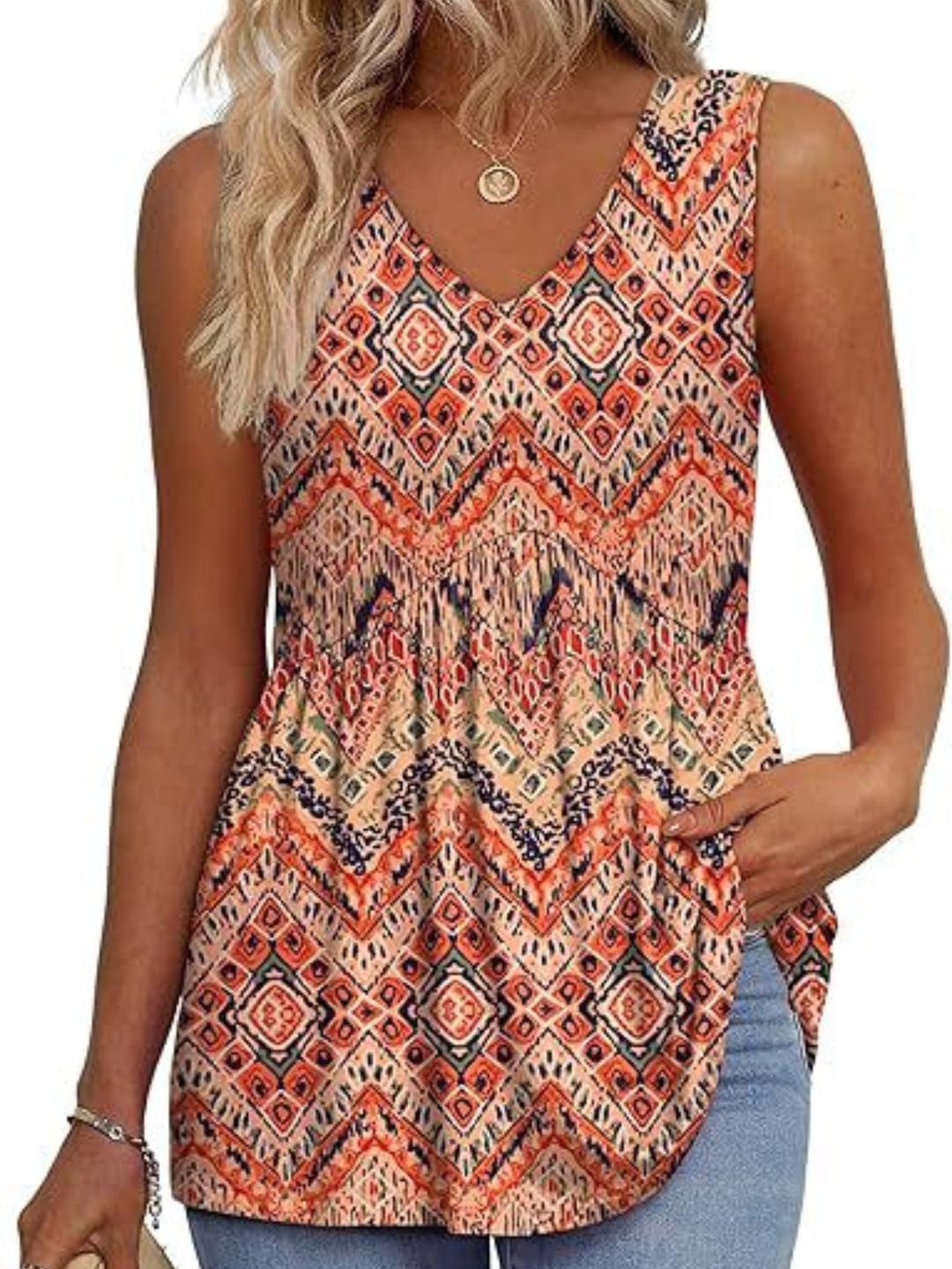 Women's V-Neck Sleeveless Top with Gathered Waist