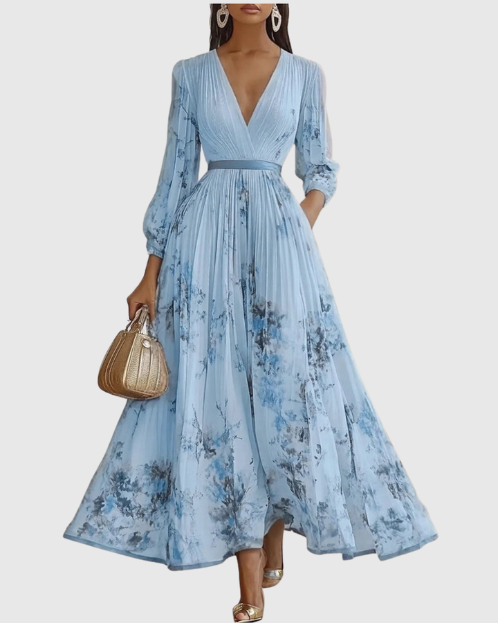 Ella | Maxi Wedding Guest Dress with Floral Print and Pleated Skirt