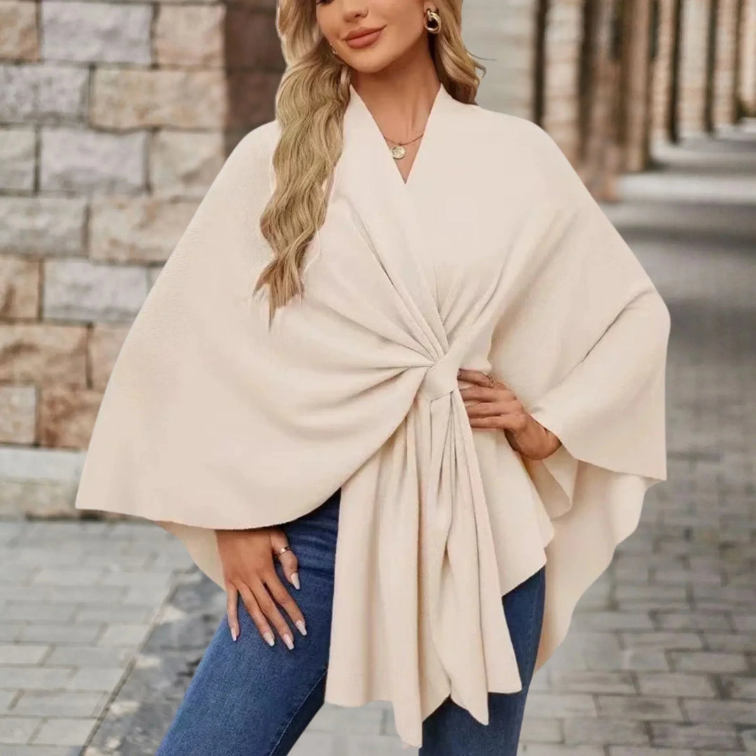 Women's Open Wrap Poncho with Front Knot Detail