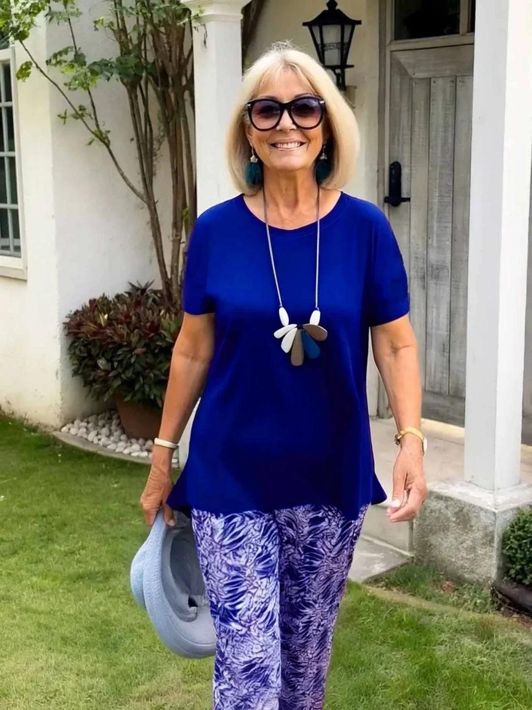 Vera | Matching Set with Abstract Print Trousers and Short Sleeve Top