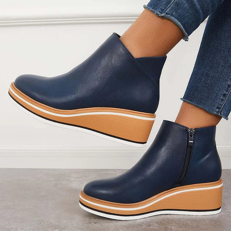 Women's Orthopedic Wedge Heel Ankle Boots with Side Zip